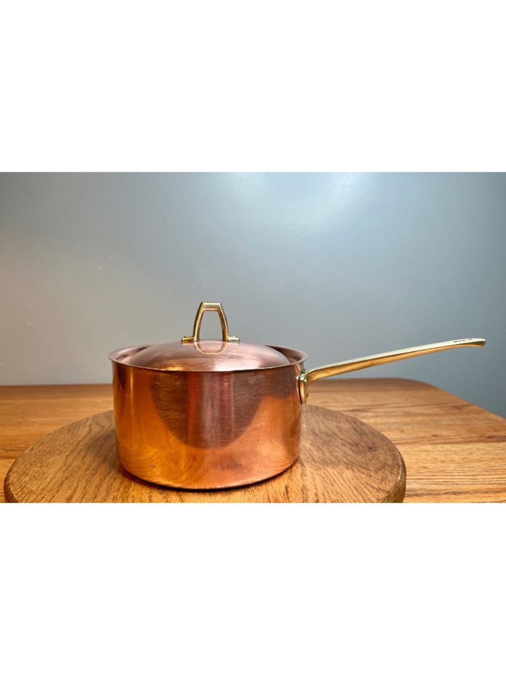Vintage Paul Revere Ware 2 quart Copper Saucepan With Lid Brass Handles, Bice